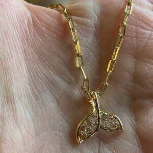 Real 18k Gold over Brass Paperclip ADJUSTABLE Chain + Whale Dolphin Tail